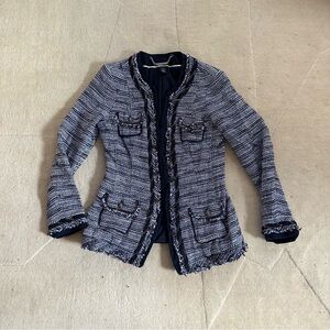 White House Black Market Blue and Black Tweed Blazer